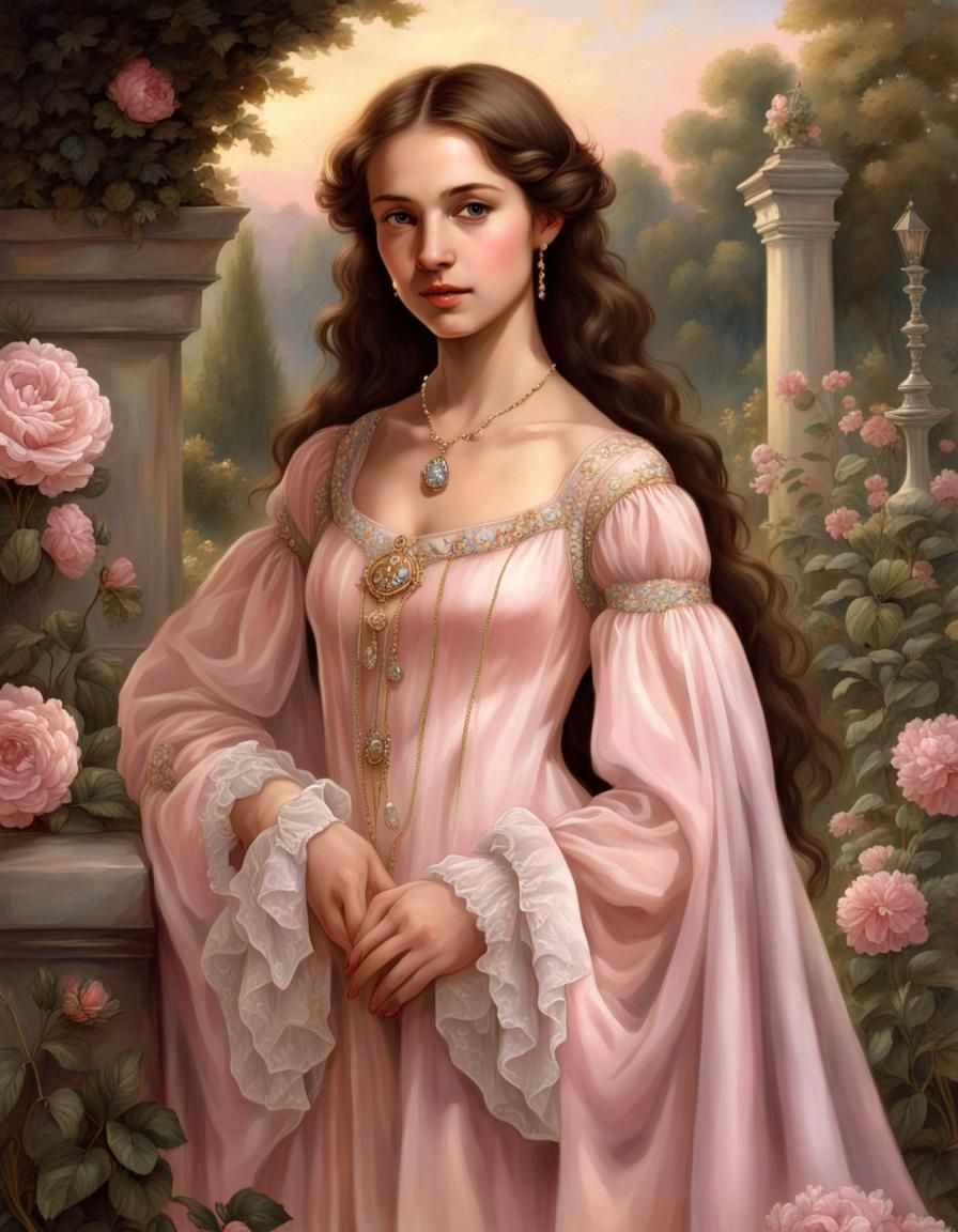 Renaissance Girl in Golden Gown, Artistic Painting