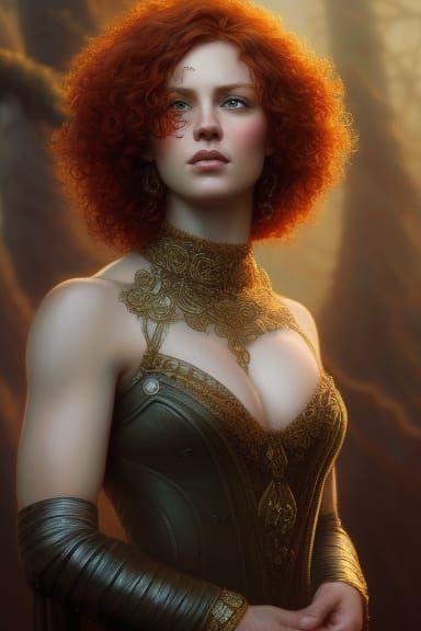 Red-Haired Goddess Portrait in Hyperrealistic Style