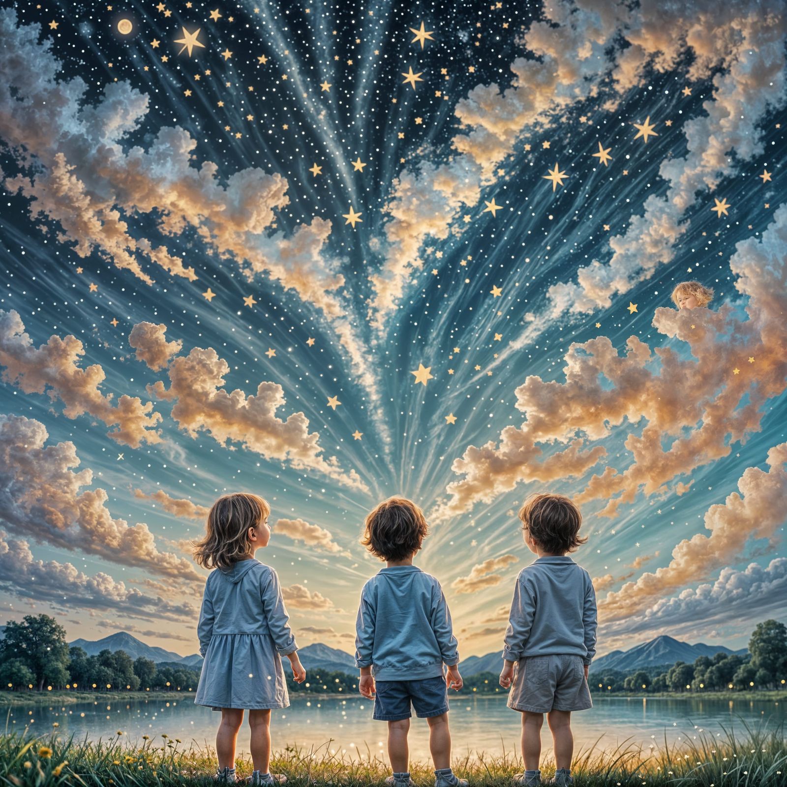 Children Gaze at Starry 'LOVE' Sky