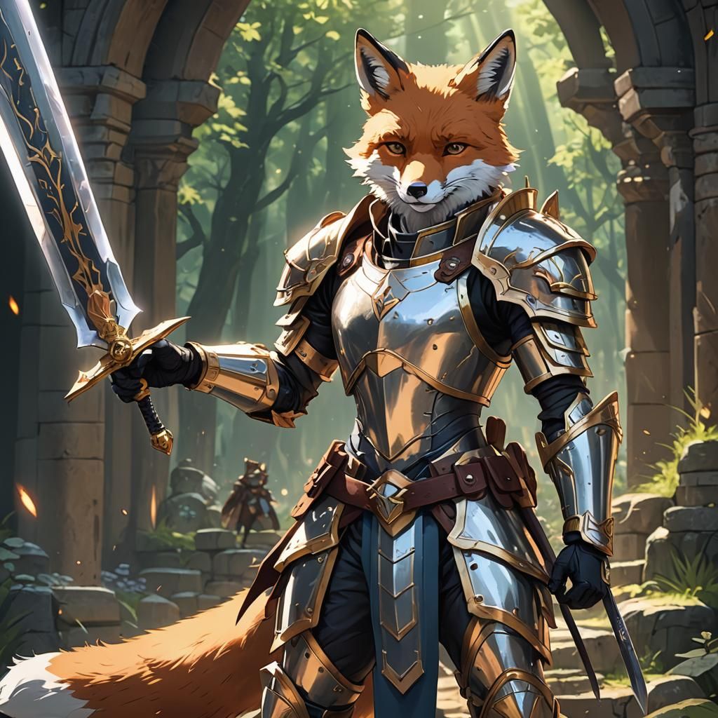 Fox Warrior in Diamond Armor Anime Style