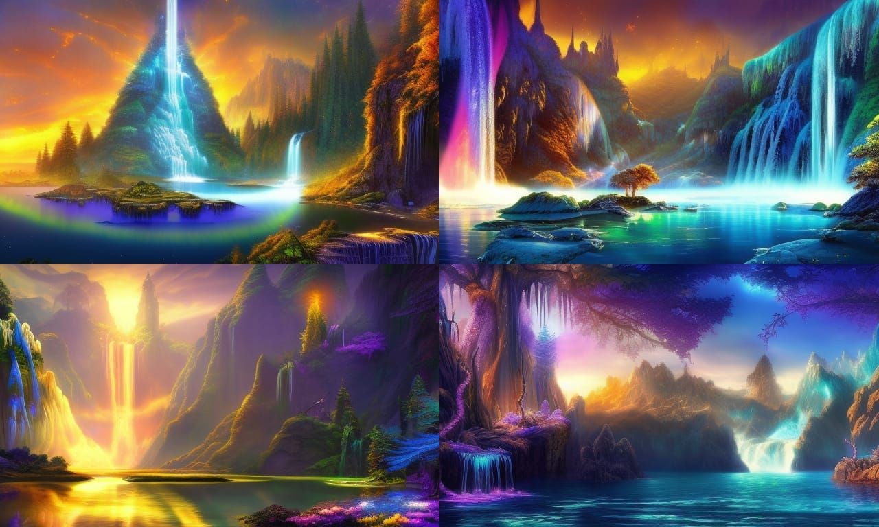 Sparkling Fairy Waterfall Wonderland at Sunset