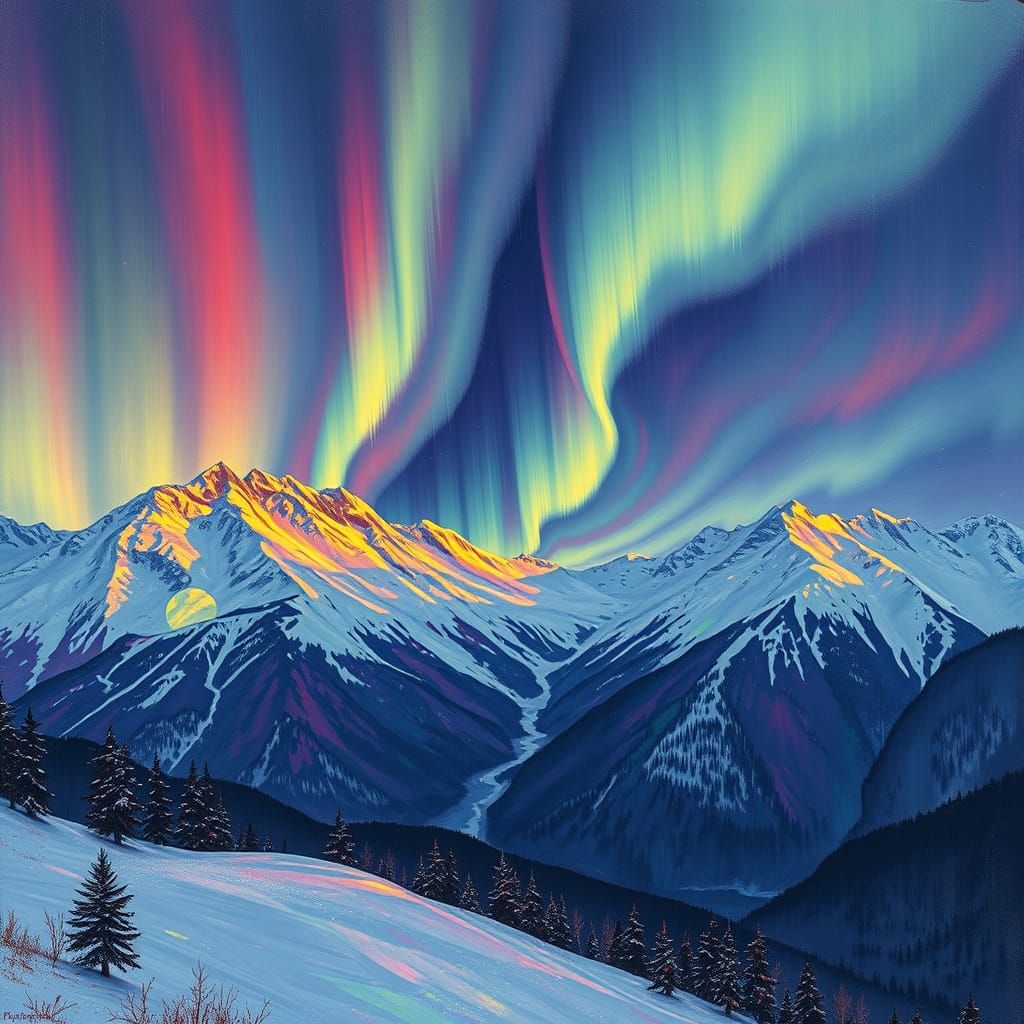 Aurora Borealis Over Snow-Capped Alps