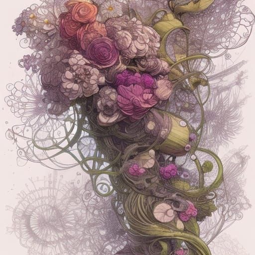Intricate Wildflower Bouquet: Digital Art Illustration
