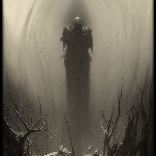 Eerie Silhouette Emerging from Darkness: Horror Illustration