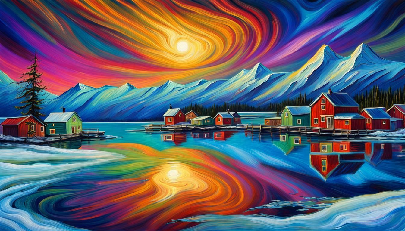 Aurora Borealis Over Dutch Harbor in Van Gogh Style