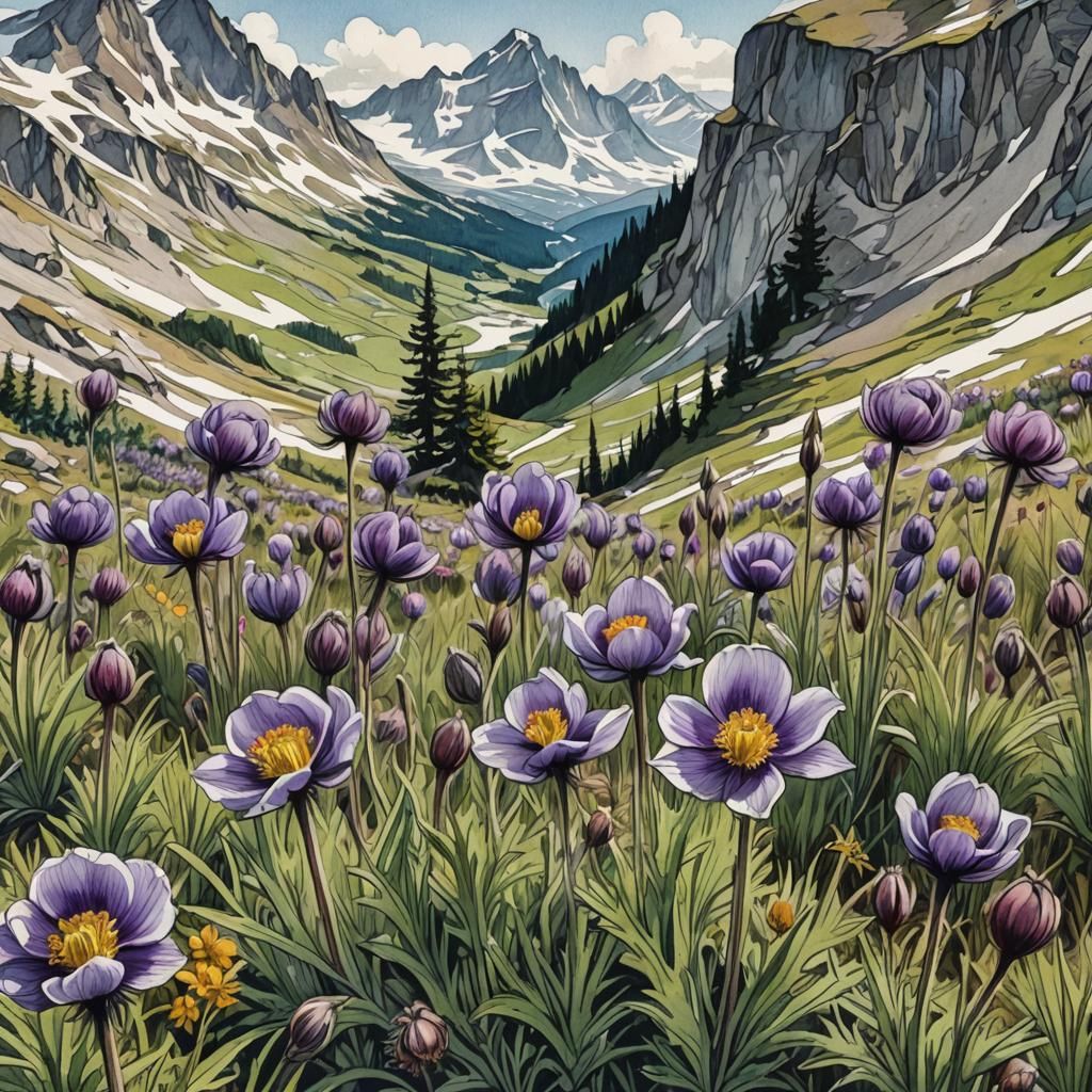 Alpine Flowers in Gouache Watercolor Style