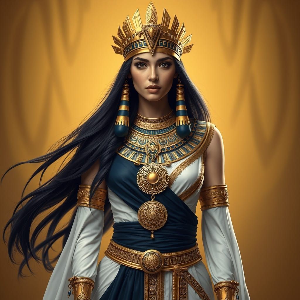Regal Ancient Egyptian Goddess in Golden Opulence