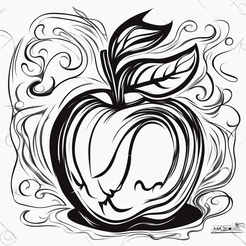 Monochrome Vector Drawing of a Red Apple