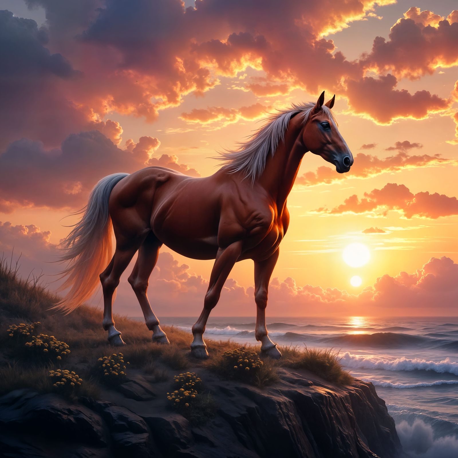 Magnificent Bay Stallion at Sunset
