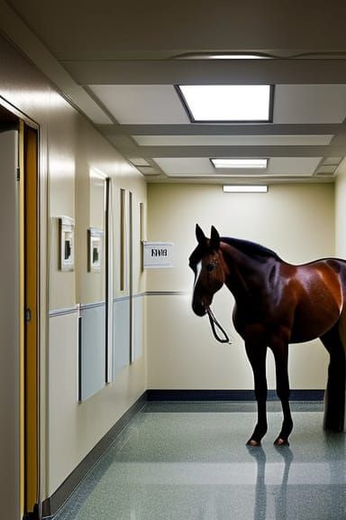 Horse in Hospital Hallway: A Surreal Photo