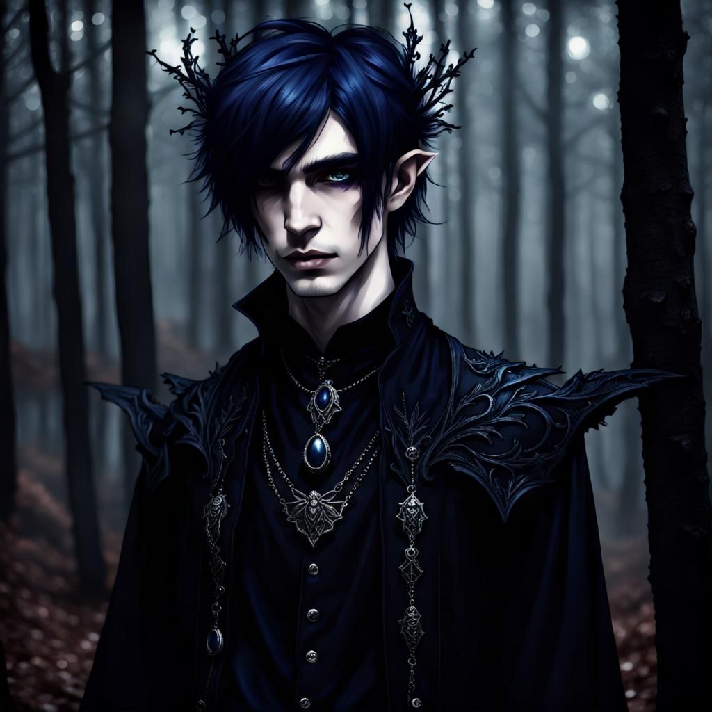 Dark Goth Fairy in a Blue Forest