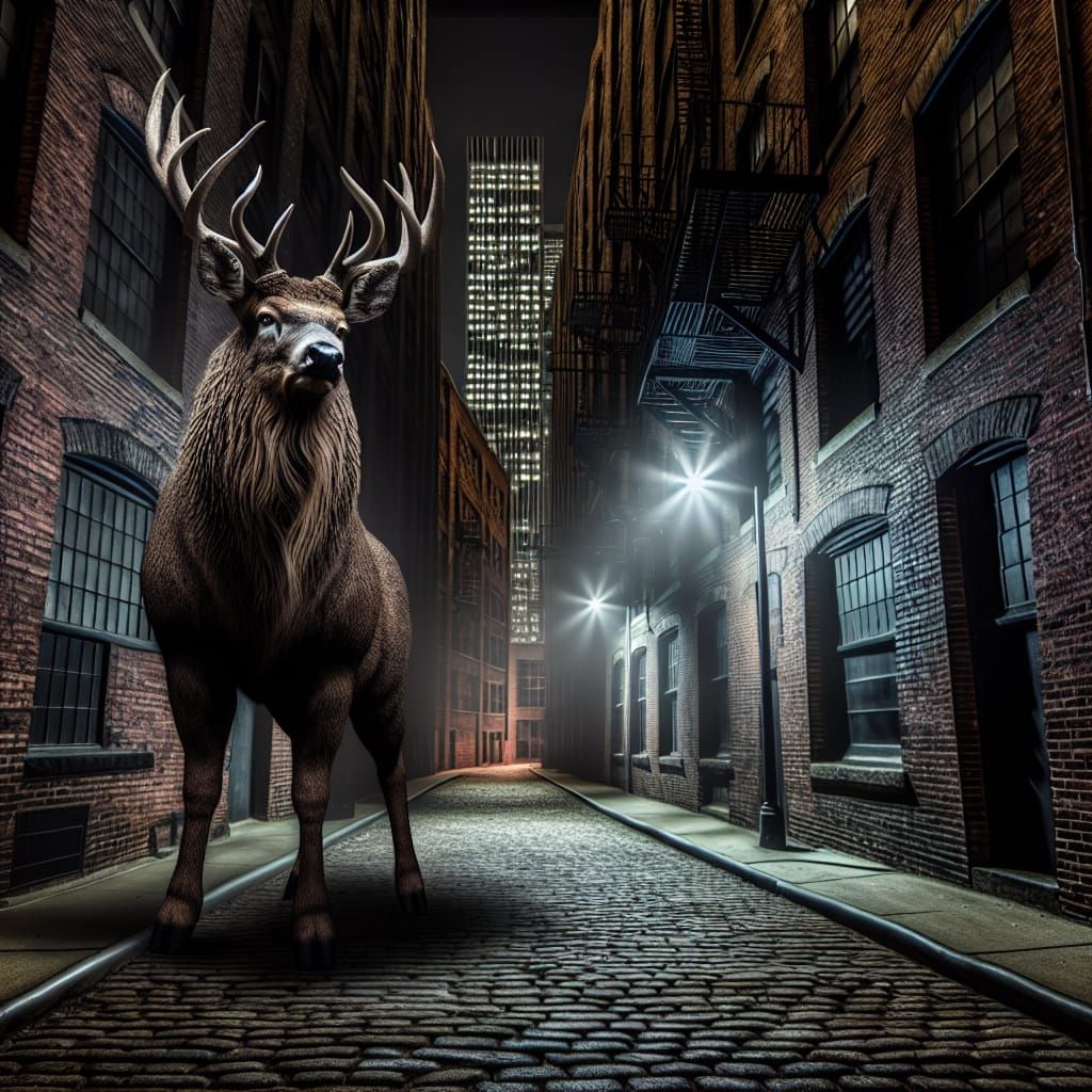 Alpha Deer in New York Alley at Midnight