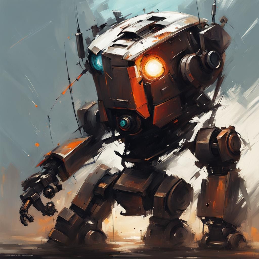 Cute Robot Blitzcrank Oil Painting with Metallic Details