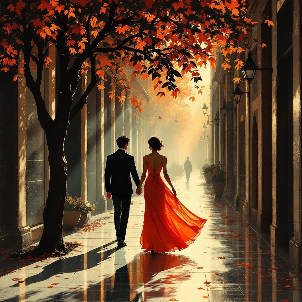 Ceramic Art Deco Fusion with Red-Orange Figures