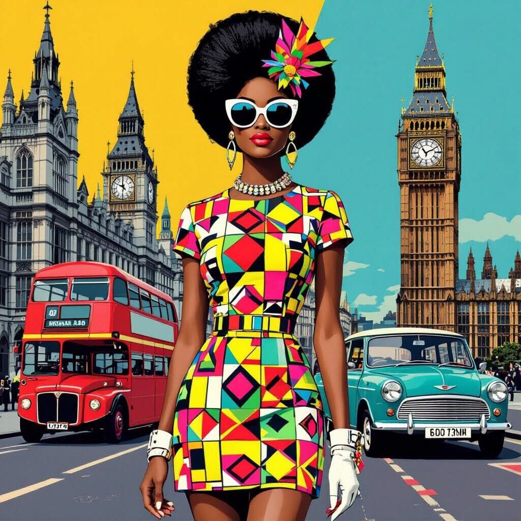 Pop Art Woman in 1960s London, Collage Aesthetic