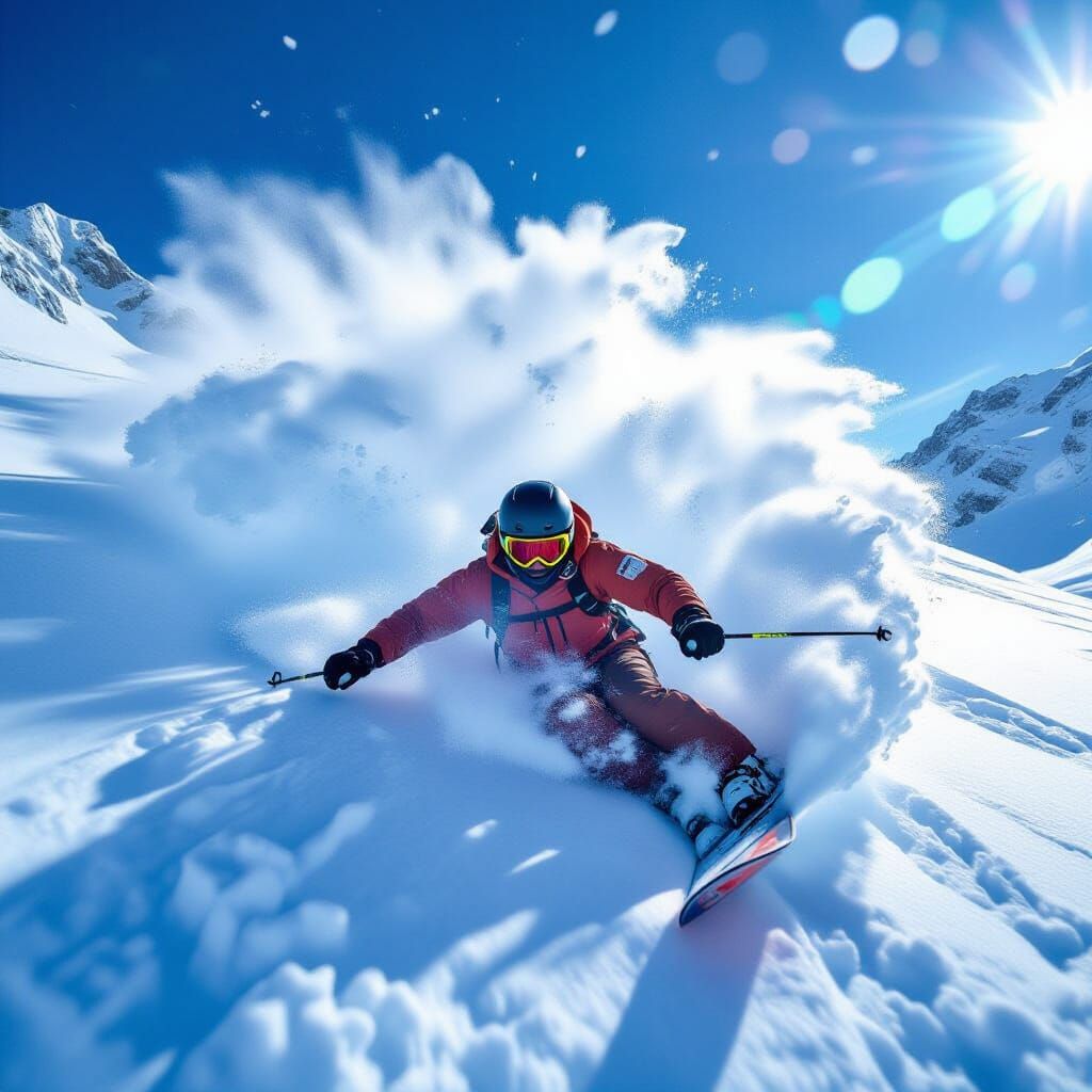Snowboarder Descends Mountain: Action Sports Photography