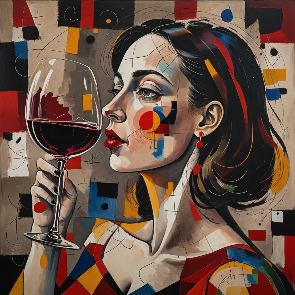 Woman Sipping Wine in Expressionist Style