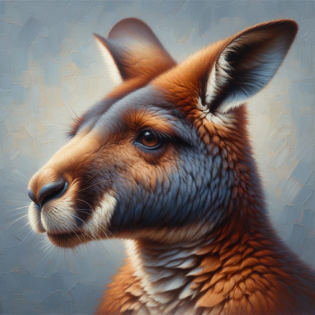Realistic Portrait of a Kangaroo in Traditional Oil Painting...