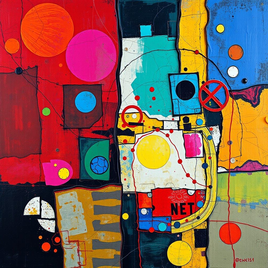 Dynamic Abstract Artwork Blending Impasto, Polka Dots, and G...