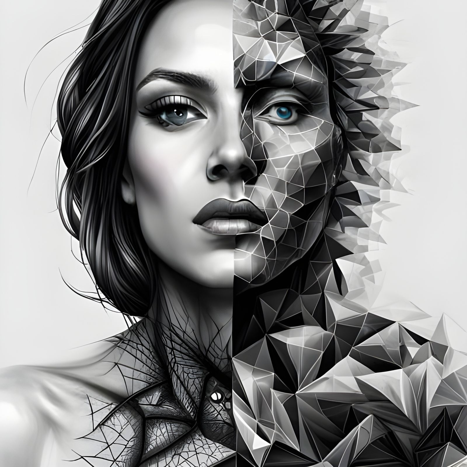 Fractal Face Shattering in a Mixed Media Portrait