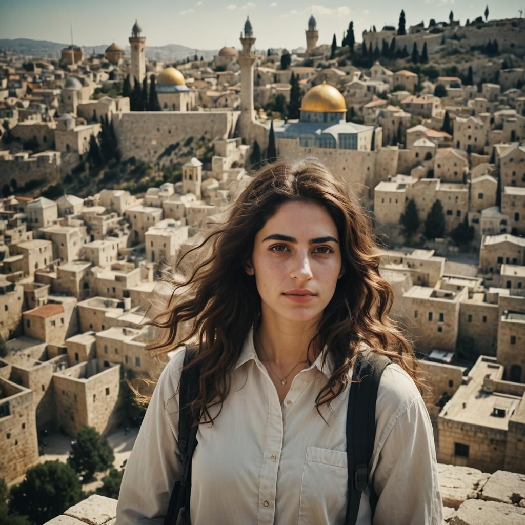 Beautiful Young Israeli Woman Portrait in Polaroid Style
