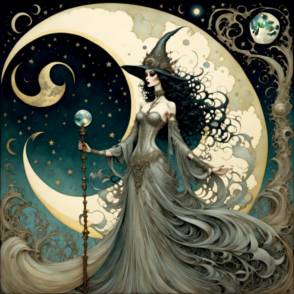 Mystical Moon Goddess in Art Nouveau Style