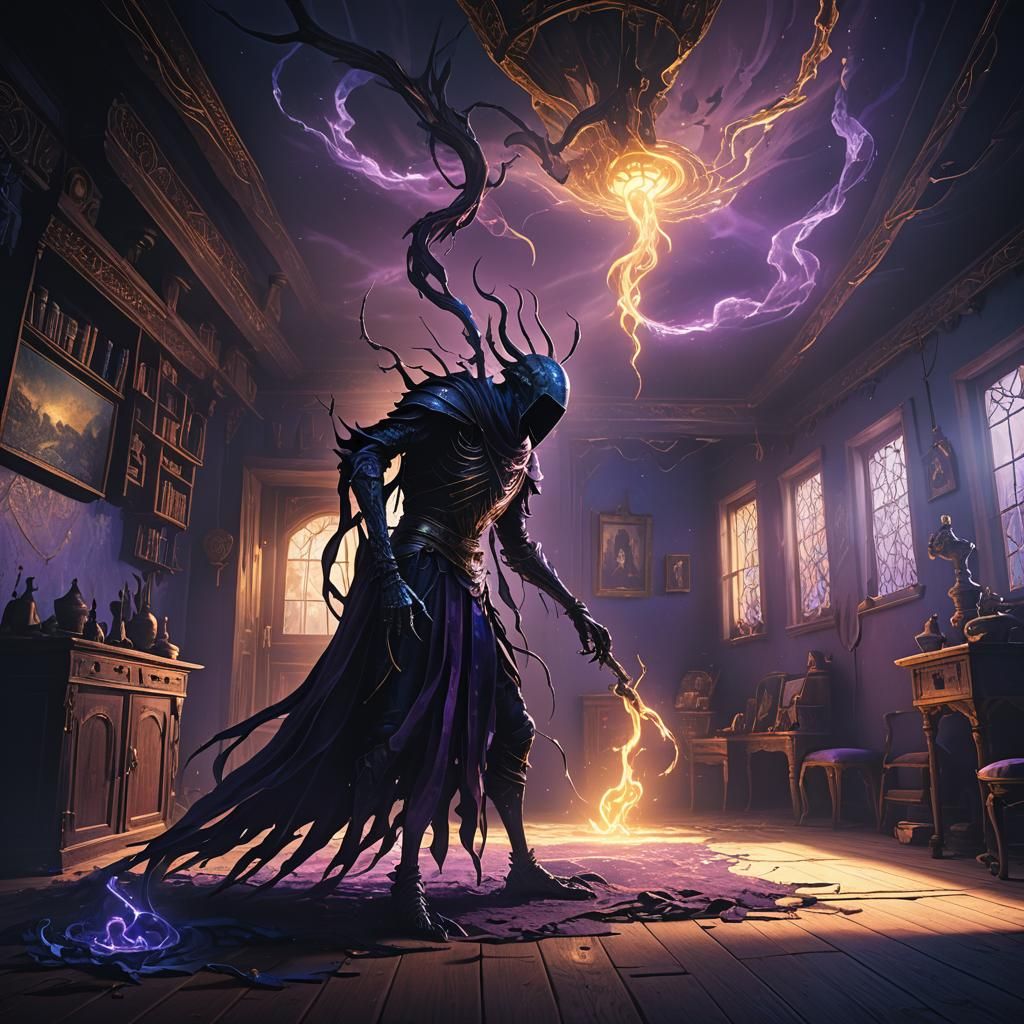 Shadow Creature Steals Light in Dark Fantasy Art