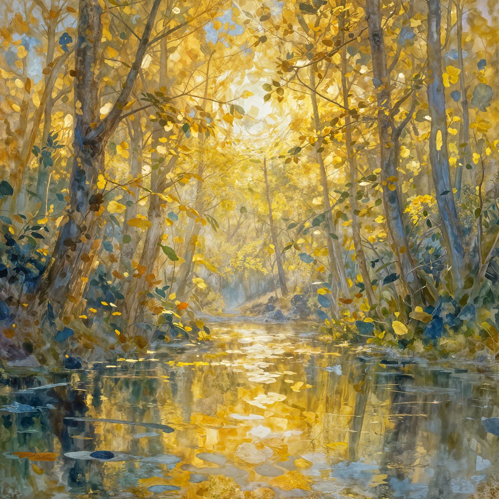 Ethereal Forest Landscape with Golden Hues