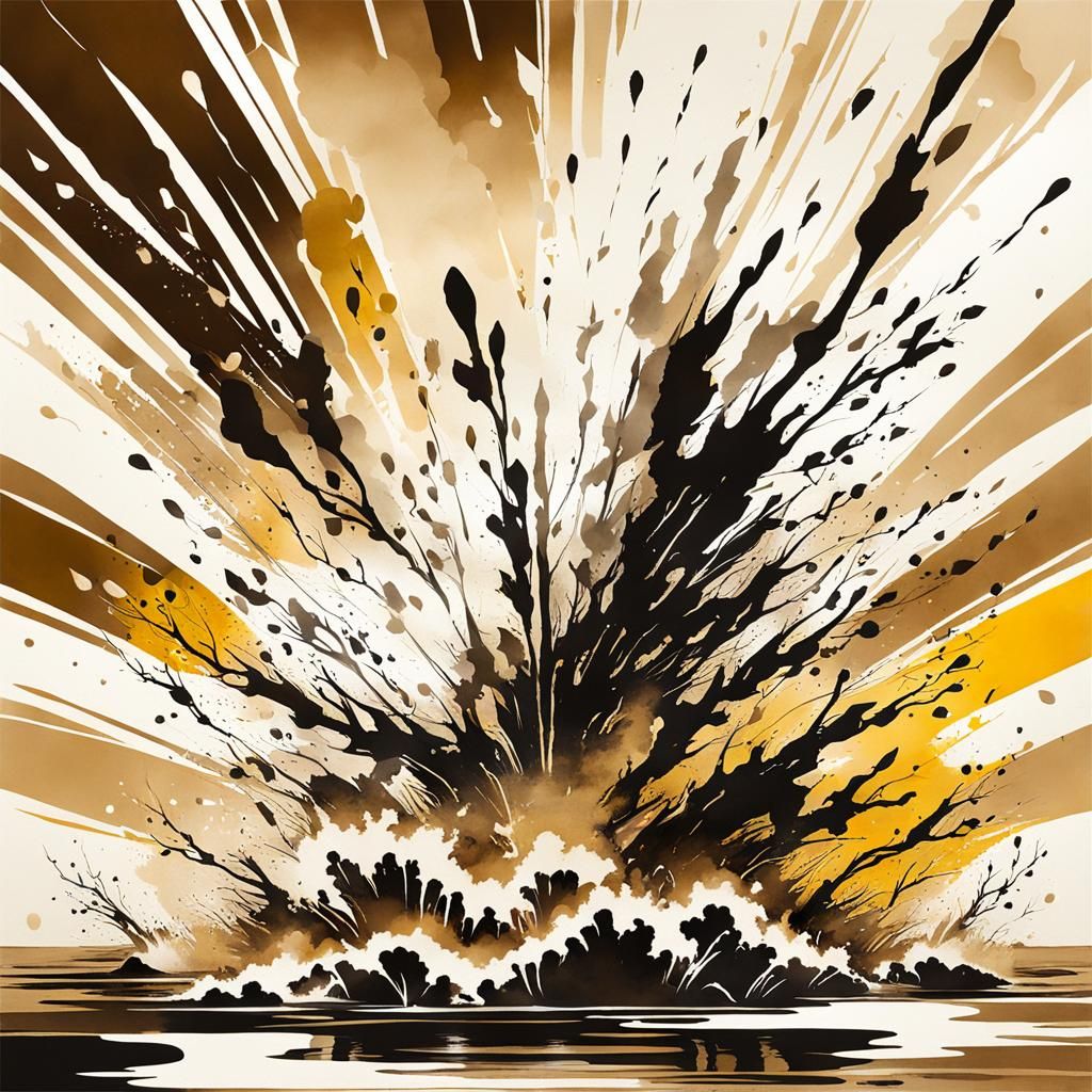 Sumi-e Heat Lightning in 50s Bauhaus Style