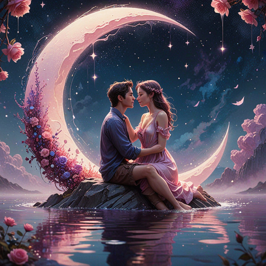 Whimsical Lovers in Moonlit Bliss