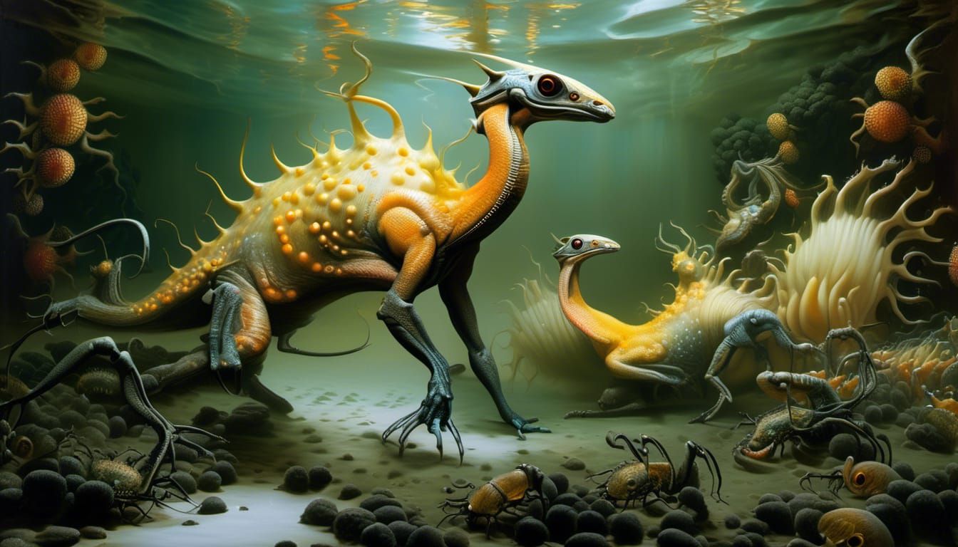 Abstract Alien Portrait with Bizarre Creatures