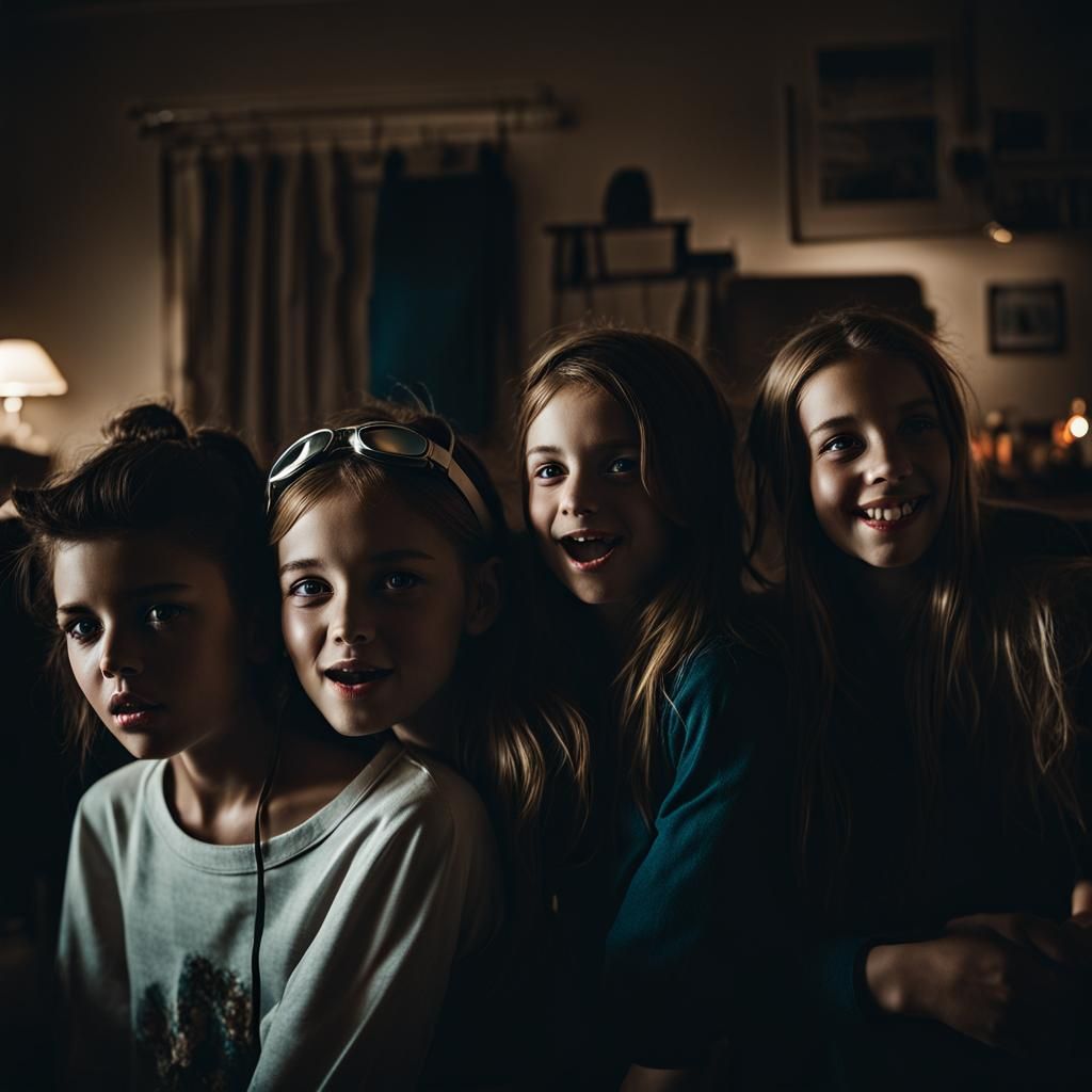 Girls' Night in Ambient Light, Close-up Portrait