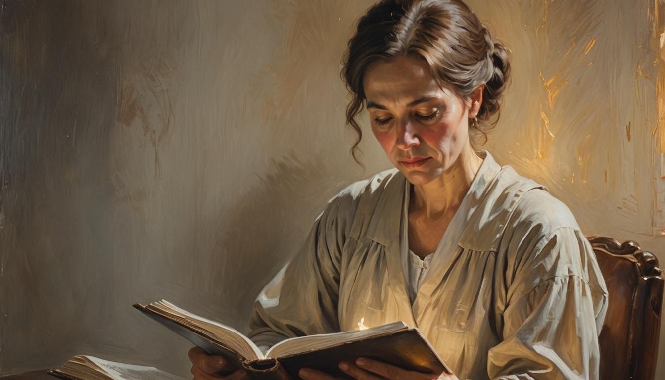 Warmly Lit Bible Study in Oil Painting Style