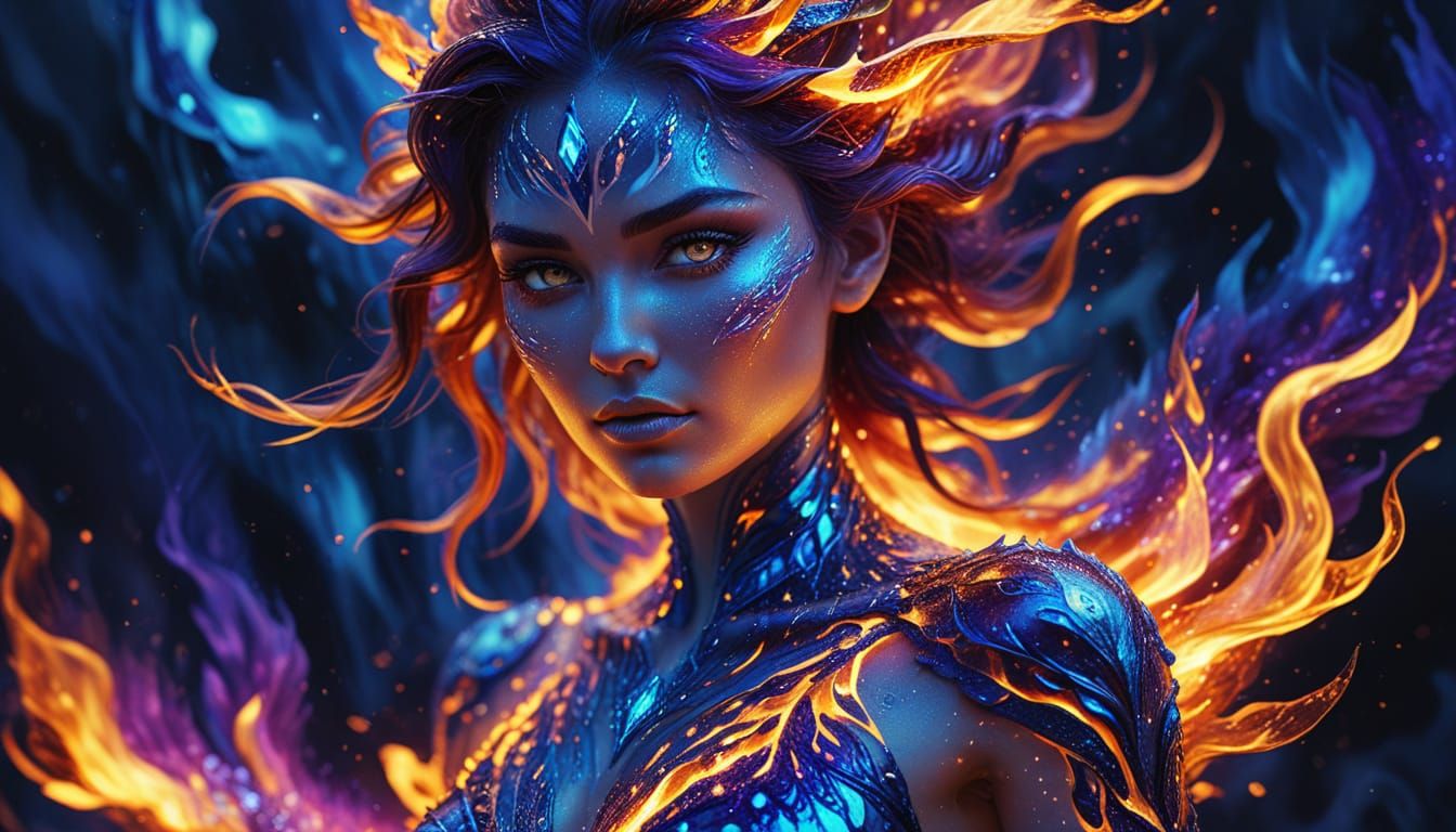 Goddess of Fire and Ice in Alcohol Ink Style