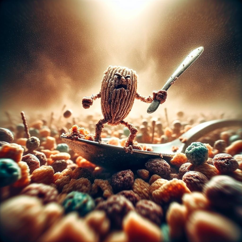 Apocalyptic Cereal Grain Grips Spoon in Cocoa Chaos
