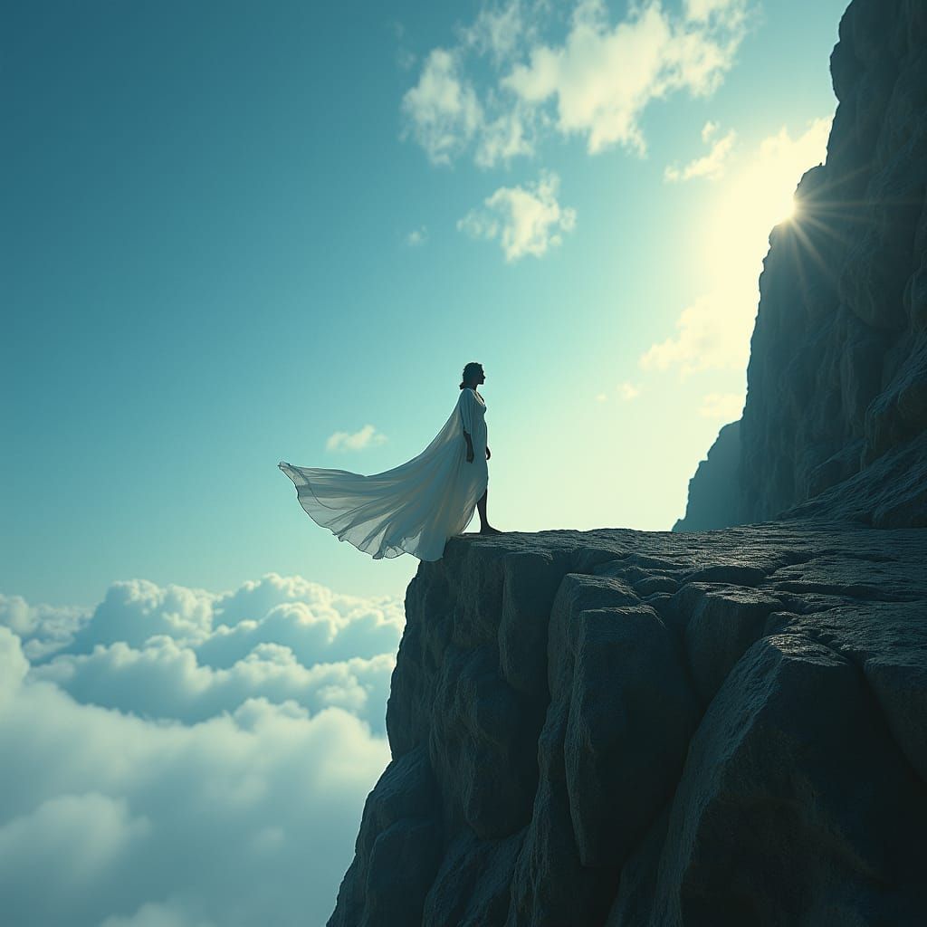 Lone Figure Steps into Void at Cliff Edge