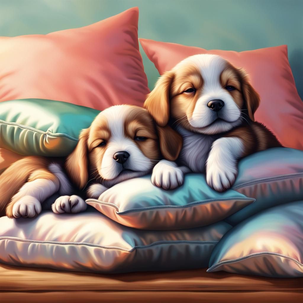 Dreamcore Puppies Sleeping: Iridescent Twilight Seascape