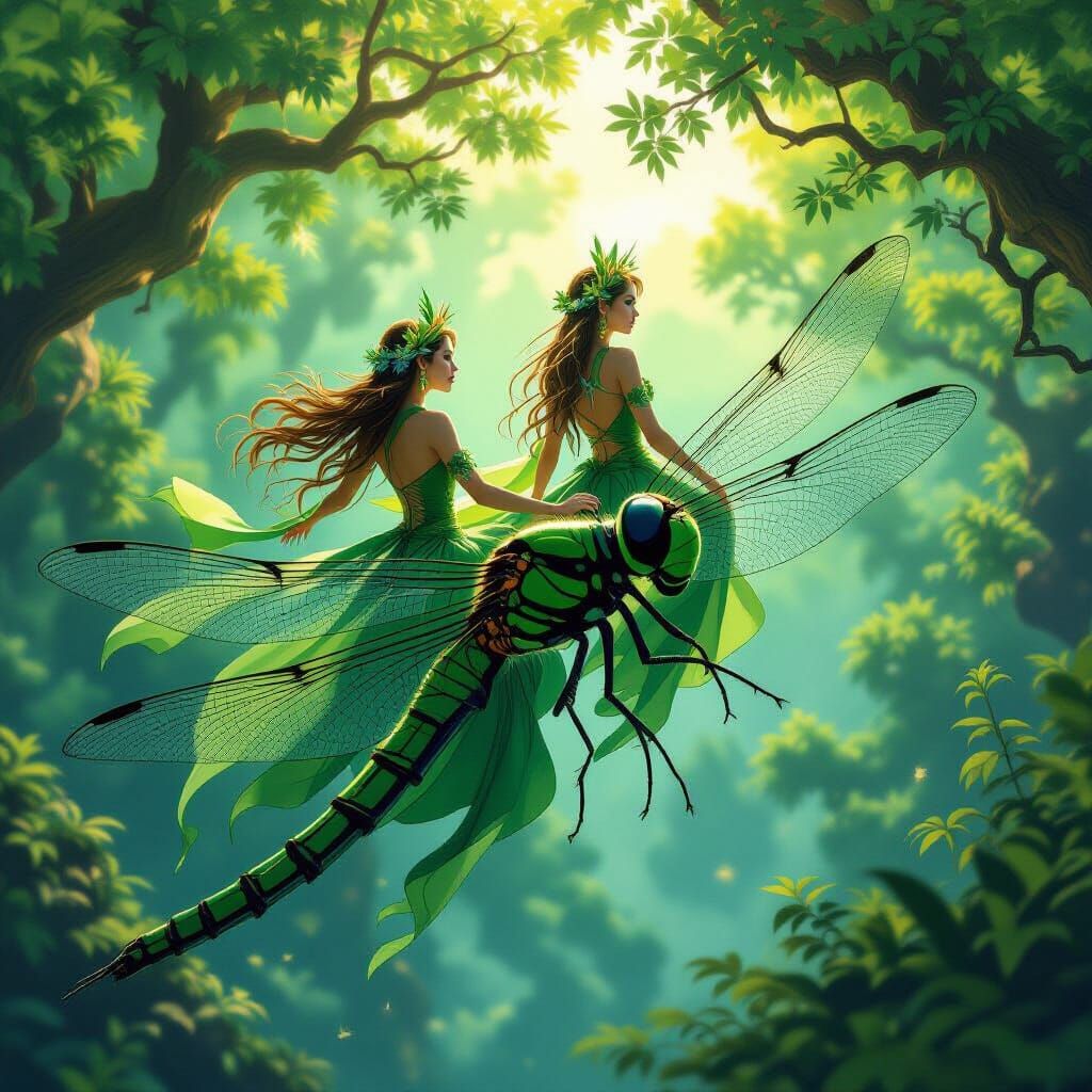 Goddesses Riding Giant Dragonflies in Oak Grove