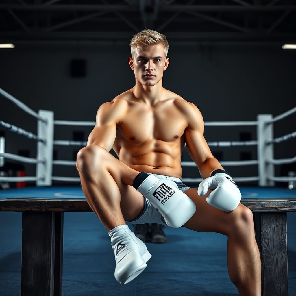 Chiseled Athlete Poses in Boxing Ring