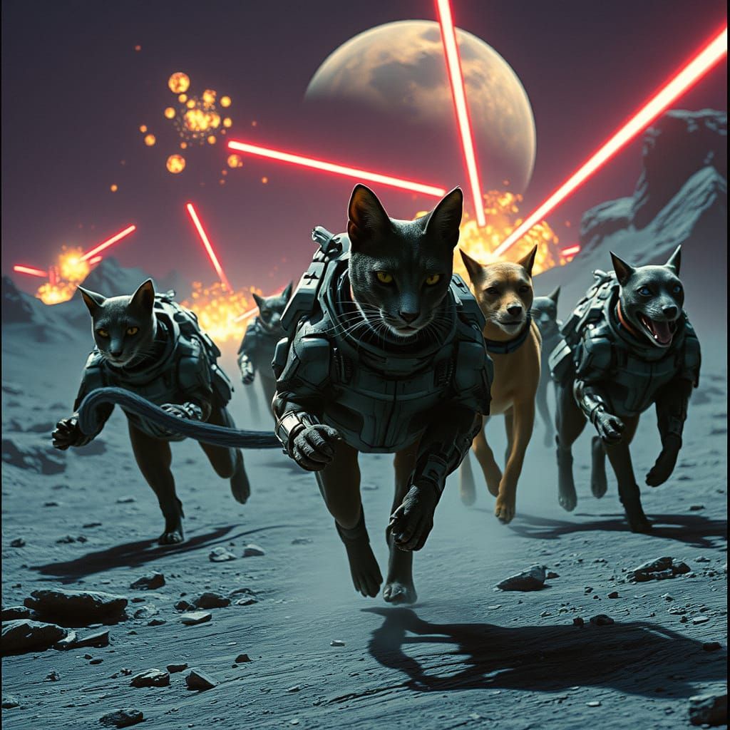 Futuristic Cats and Dogs Play Lunar Capture the Flag