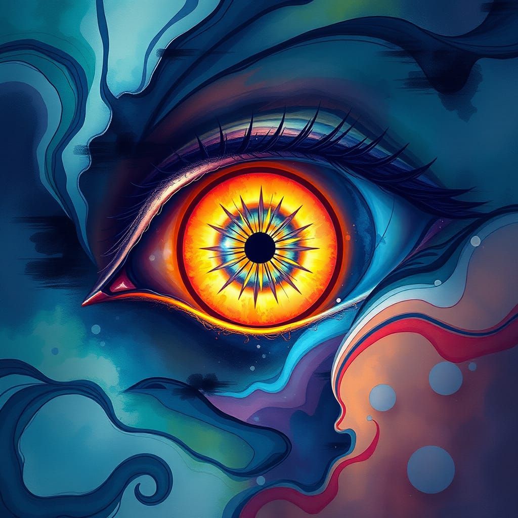 Glowing Eye Amidst Abstract Watercolor, Artstation Concept A...