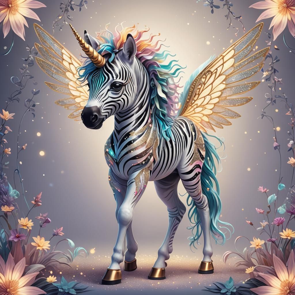 Mythical Zebra Unicorn with Illuminated Mane