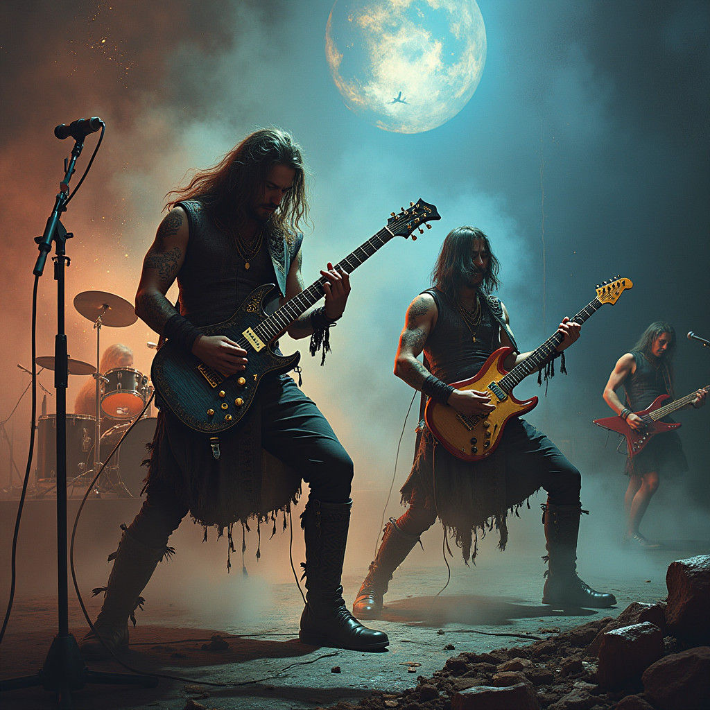 Live Rock Band Performance in Psychedelic Futuristic Style