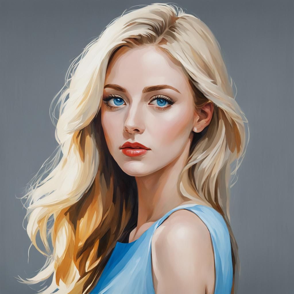 Oil Painting Portrait of a Beautiful Blonde Girl