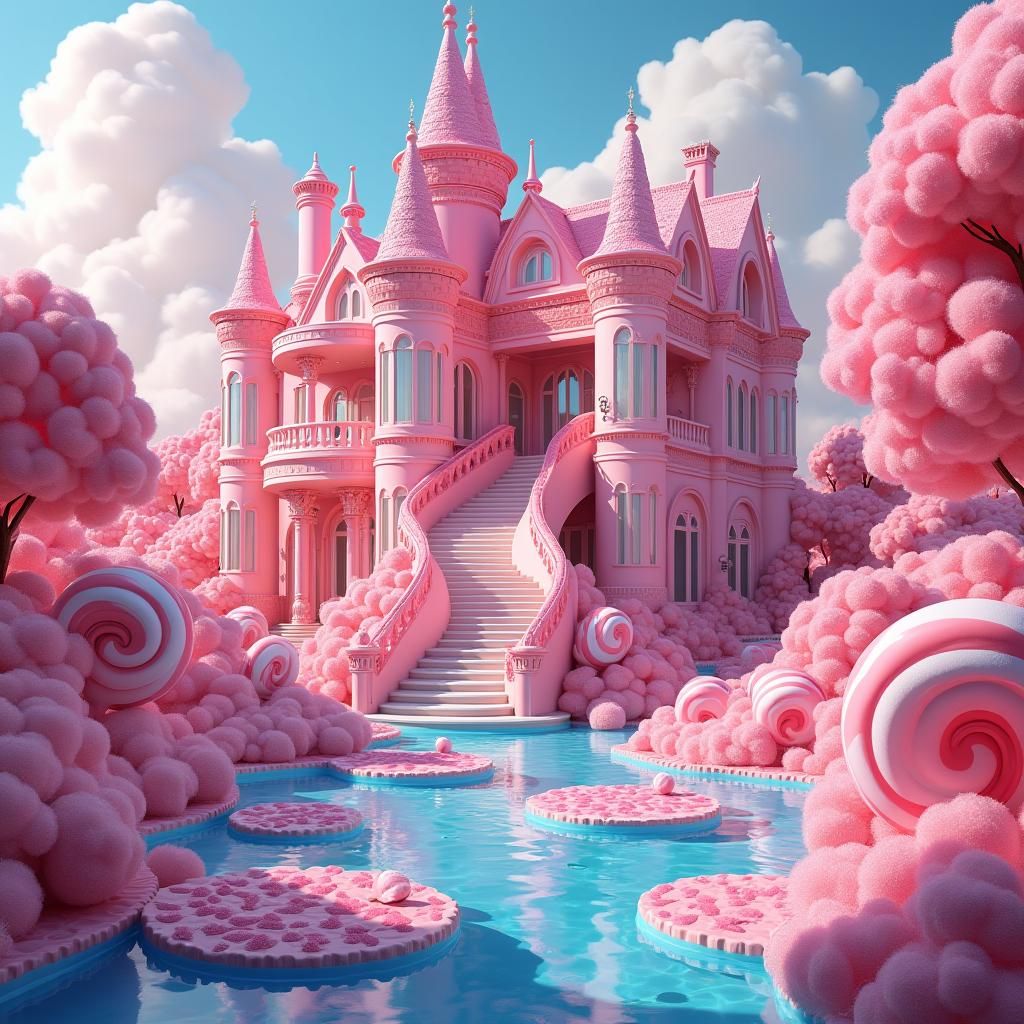 Grandiose Pink Candy Mansion with Crystal Pool