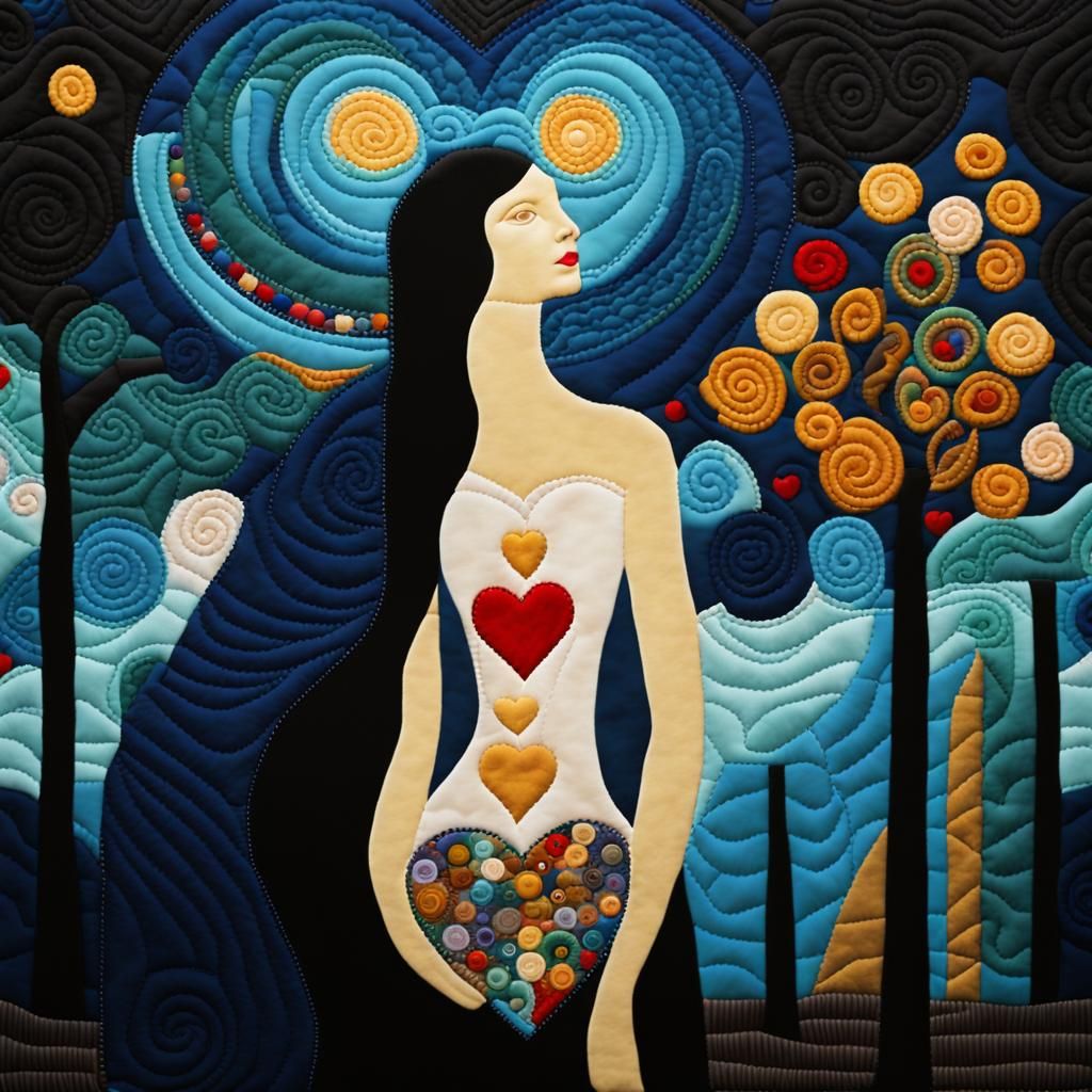 Klimt-Style Quilted Heart Needlepoint Tessellation