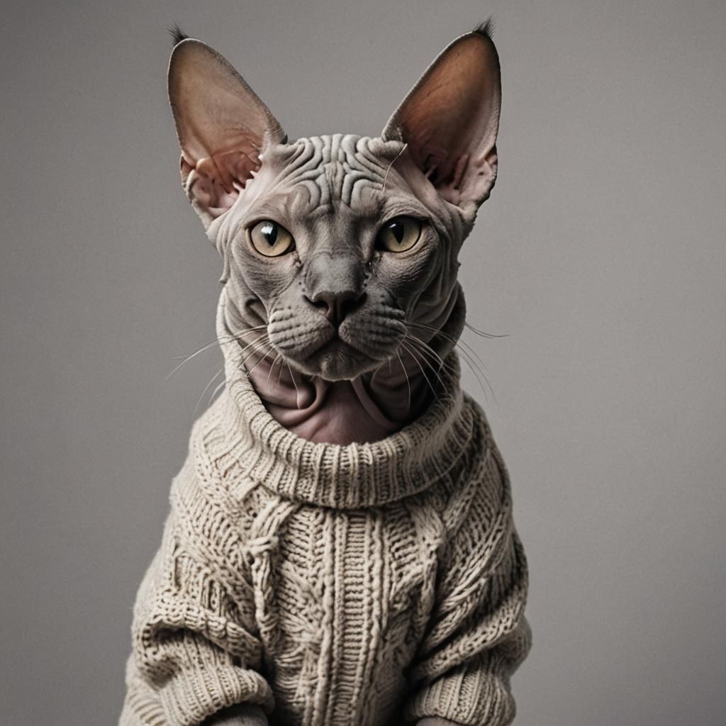 Sphynx Cat Fashion: Woolly Sweater Portrait