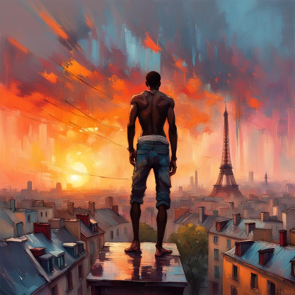 Paris Rooftops Sunset: Detailed Matte Painting