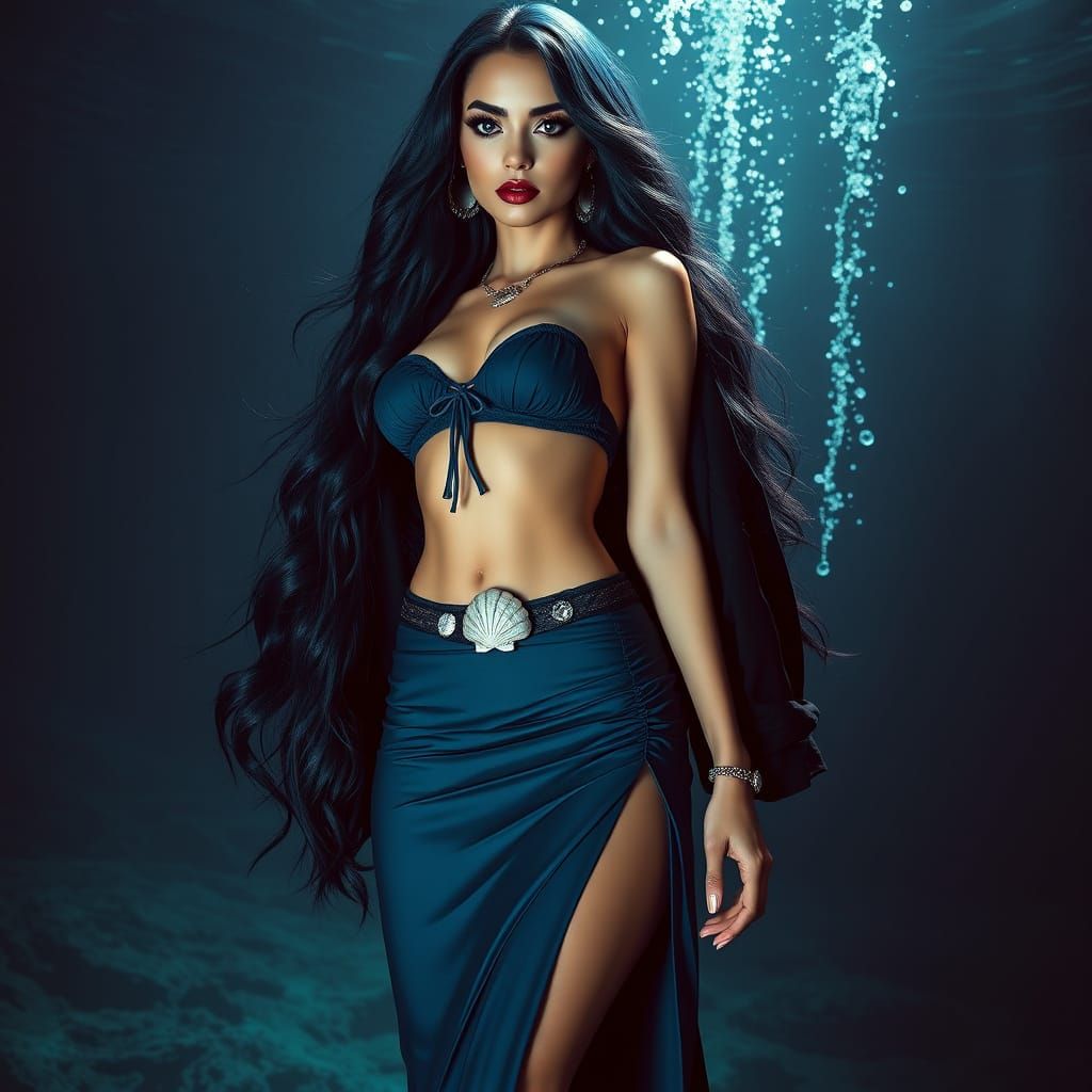 Elegant Siren in Deep Blue with Glamorous Makeup