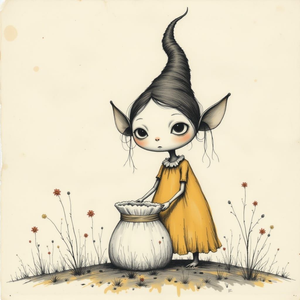 Dobbie the House Elf Holding a Sock in Watercolor